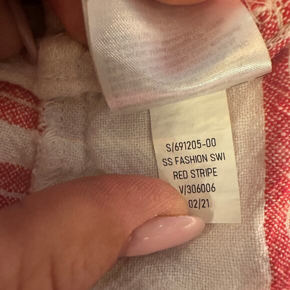 Old Navy Linen Dress Size Small Red Striped Midi 4th of July Americana Coastal - Picture 11 of 14